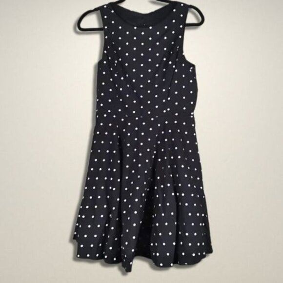 Bailey Blue Fit & Flare Dress Polka Dot Design Button Back Closure Black/White M - Picture 1 of 13